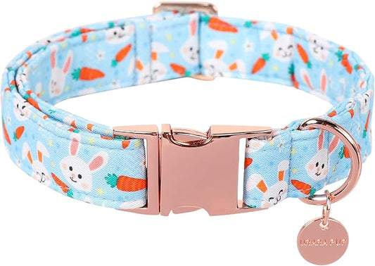 Easter Dog Collar, Cotton Easter Bunny Collar for Puppy Girl Boy Dog or Cat, Easter Gift Rabbit Carrot Dog Collar, Cute Carrot Pet Dog Collar with Metal Buckle, L
