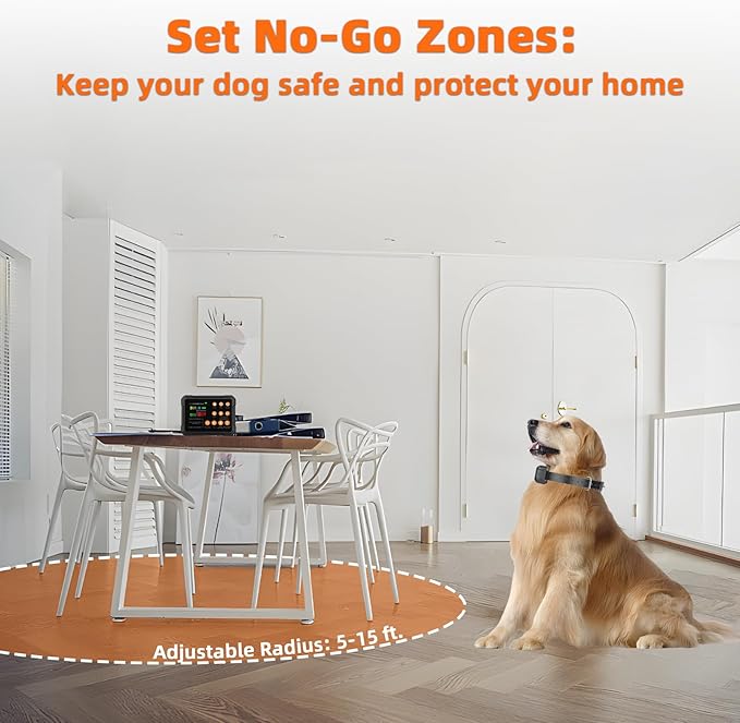 Wireless Fence For Dogs, Dog Training, Forbidden Zone, 3-in-1 Precise Radar Wireless Fence System Up to 1 Acre, Real-Time Distance Monitoring, Indoors & Outdoors, Medium to Large Dogs 20-110lbs