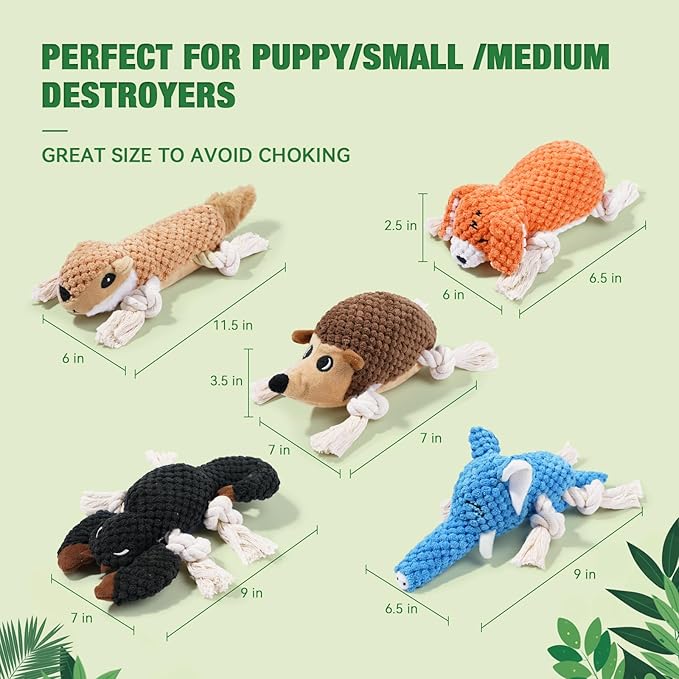 LEGEND SANDY Plush Small Dog Toys for Small Breeds, Tough Puppy Toys to Keep Them Busy, Tough Stuffed Animals Puppy Chew Toys, Squeaky Dog Toys (5 Pack Puppys Toy)
