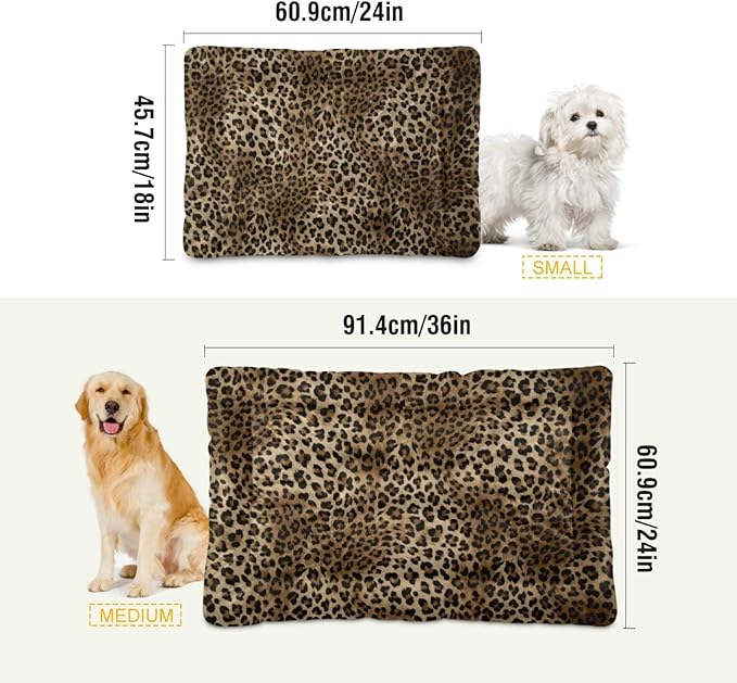 Vintage Leopard Print Dog Bed Cat Bed, Rectangle Comfortable Pet Bed, Ultra Soft Calming Dog Bed for Small Medium Large Dogs, 18" x 24"