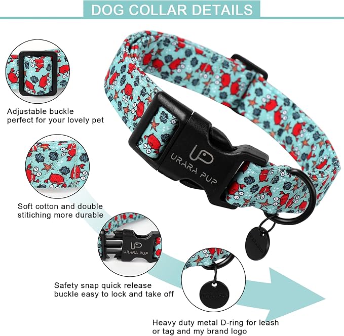 Summer Dog Collar, Crab Print Dog Collar with Adjustable Plastic Buckle, Lightweight Cute Pet Collar, Ideal Gift for Boy Girl Dogs