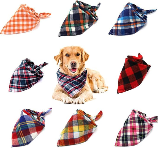 8 Pack Large Dog Bandanas, Reversible Plaid Dog Bandanas Boy Girl Painting Bibs Scarf Kerchief, Washable and Adjustable Spring Summer Fall Bandana for Dogs Cats Pets (XX-Large(80cm))