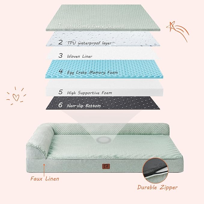 EHEYCIGA Memory Foam Dog Bed Medium Sized Dogs, Waterproof Dog Bed Orthopedic with Washable Removable Cover, Non-Slip Pet Bed Couch for Crate, 30x20x6 Inches, Greyish Green