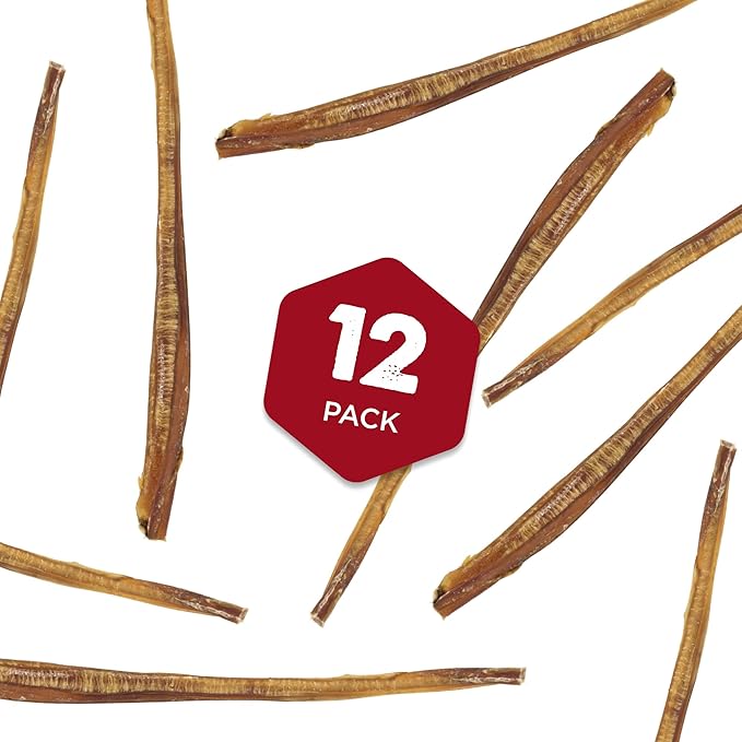 Best Bully Sticks 12 Inch Bully Sticks for Dogs - 12 Count (Pack of 1) - Natural, Easily Digestible, 100% Grass-Fed Beef, Grain and Rawhide Free