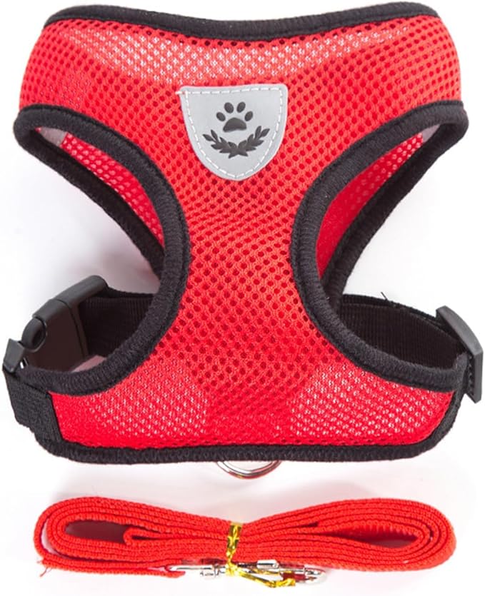 shudyear Dog Walking Chest Harness and Leash, Anti-Escape Adjustable Soft Mesh Dog Leash and Harness Set for Small Dog and Puppies, Vest for Medium Sized Dogs (red, M)
