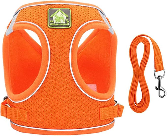 leconpet Step in Dog Harness, Vest Harness and Leash Set for Small Medium Dogs, Puppy Harness, Mesh Reflective Dog Harness Vest (Orange, L)