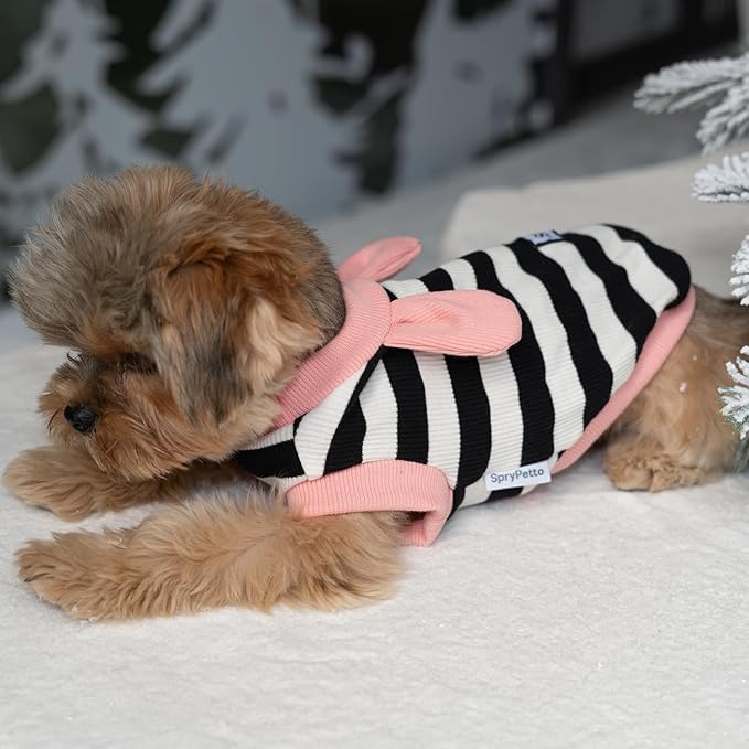Soft Cotton Striped Shirt,Small Dog Christmas Bunny Costumes Rabbit Clothes for Easter Day Halloween for Small Dogs Teacup Dog Chihuahua Yorkie Boy or Girl-Black and White Stripes S