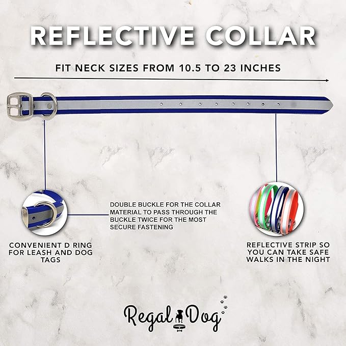 Regal Dog Products Small Pink Heavy Duty Reflective Dog Collar with Durable Metal Buckle and D Ring Adjustable, Chew Proof & Waterproof Strong Small Dog Collar Other Sizes for Medium & Large Dogs