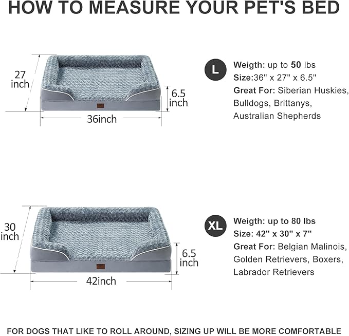 WNPETHOME Dog Beds for Extra Large Dogs, Washable, Bolster Sofa Bed with Waterproof Lining & Non-Skid Bottom, Orthopedic Egg Foam Couch for Pet Sleeping, Pet Bed