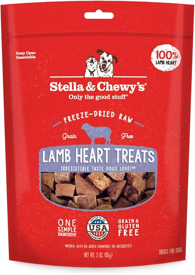 Stella & Chewy's Freeze-Dried Raw Lamb Heart Dog Treats - Single Ingredient, No Additives - Premium Training Treats - Perfect For Picky Eaters - 3oz Bag