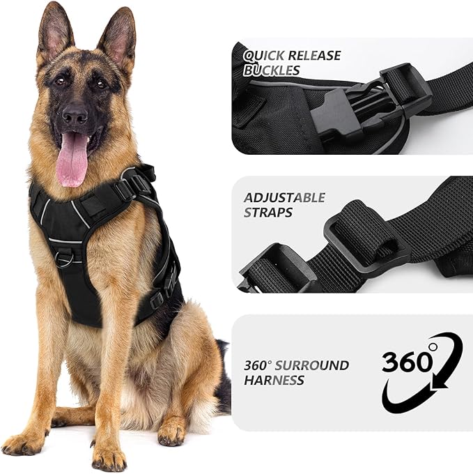 WINGOIN Black Tactical Dog Harness for Small Dogs, Heavy Duty No Pull Harness with Handle, Adjustable Reflective Military K9 German Shepherd Small Size Pet Vest for Training, Walking, Hiking (S)