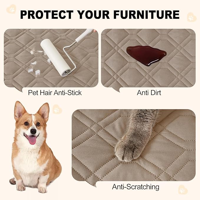 Smiry Waterproof Dog Blanket, 82x102 Inch Soft Pet Bed Cover Reversible, Washable Sofa Couch Furniture Protector for Small Medium Large Dog Puppy Cat, Taupe/Beige