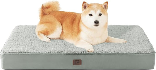 EHEYCIGA Orthopedic Dog Beds for Large Dogs with Removable Washable Cover for Crate, Greyish Green, 35x23