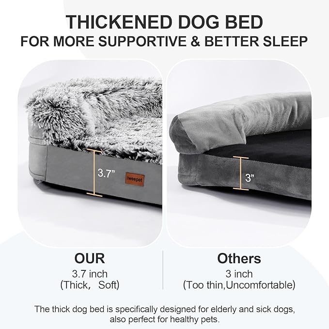 3.7 inch Thickened Orthopedic Dog Beds for Large Dogs,Supportive Dog Sofa Bed with 28D Egg-Crate Foam, Removable Washable Plush Cover, Waterproof Lining, Half-Round Design for Puppy, Senior Dog