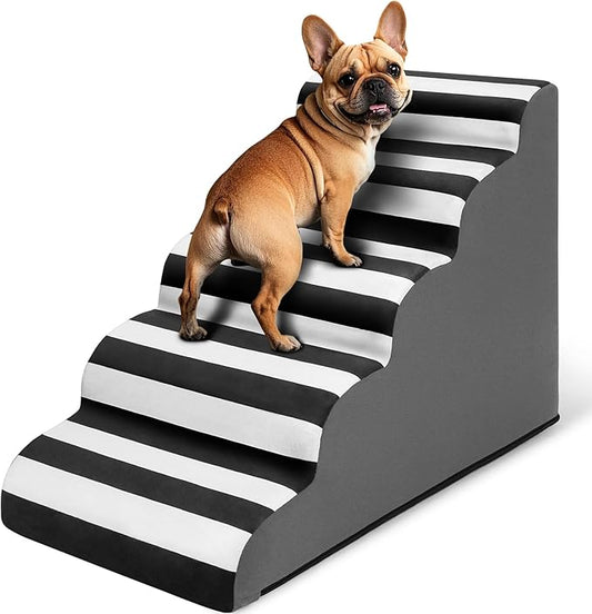 JOEJOY Curved Dog Stairs Ramp for High Beds 21.5" H, 5-Step Dog Steps for Small Dogs and Cats, Pet Stairs for High Bed Climbing, Non-Slip Balanced Pet Step Indoor
