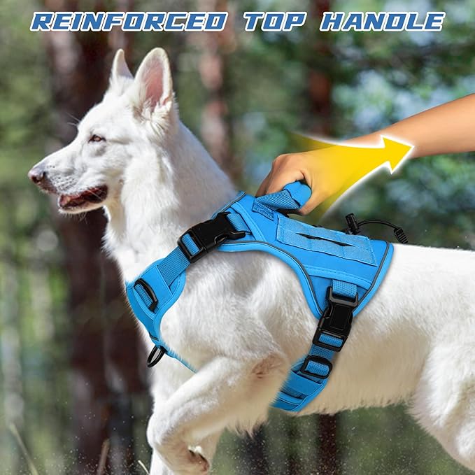WINGOIN Blue Tactical Dog Harness for Medium Small Dogs No Pull Adjustable Pet Harness with Handle Reflective K9 Military Service Dog Vest for Walking Hiking Training (S)