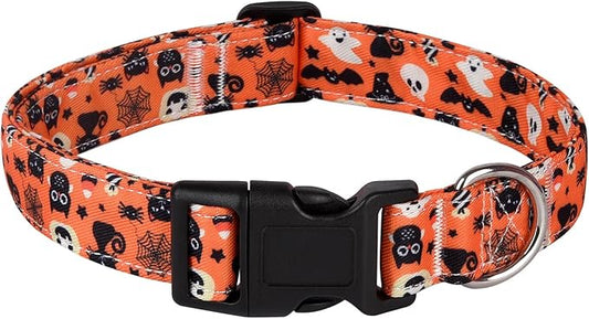 Halloween Dog Collars, Pumpkin Cat Spider Pattern Dog Collar, Adjustable Dog Collar for Small Medium Large Dogs Boys Girls Male Female Dog Pet Collar(Halloween,XS)