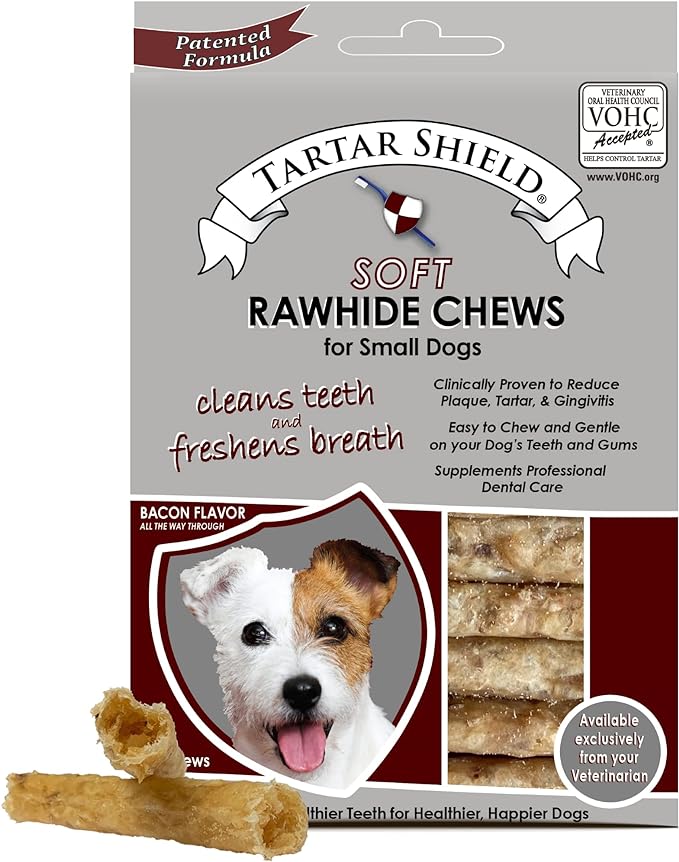 Tartar Shield Soft Rawhide Chews | Safe Dental Treats for Small Dogs | Vet VOHC Approved | Daily Bone Cleans Teeth & Gums Fresh Breath Oral Health Support | USA Made | (Small Dogs / 12 Count)