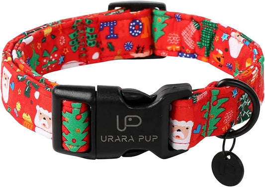Christmas Santa Claus Dog Collar, Cute Santa Claus Christmas Collar for Puppy Girl Boy Dog, Adjustable Red Dog Collar with Quick Release, Cute Pet Collar
