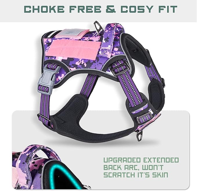 BUMBIN Tactical Pet Walking Harness with Handle for Medium Dogs, Adjustable, Famous TIK Tok Fit Smart Reflective No Pull Vest for Training, Purple M