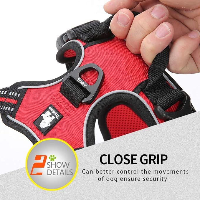 Soft Front Dog Harness .Best Reflective No Pull Harness with Handle and 2 Leash Attachments