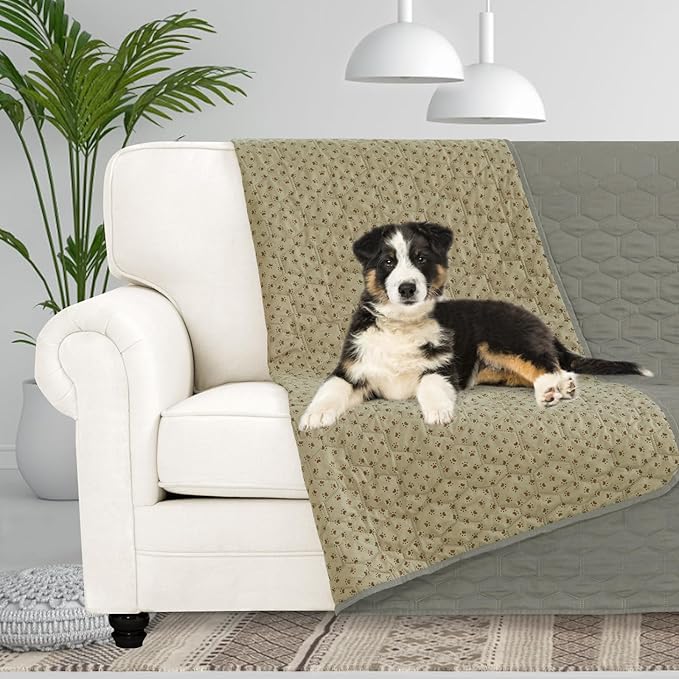 PureFit 100% Waterproof and Anti-Slip Dog Bed Cover, Washable Pet Blanket, Stain Resistant Sofa Couch Furniture Protector Cover for Kids, Dog, Cat (68x82 Inch, Grey)