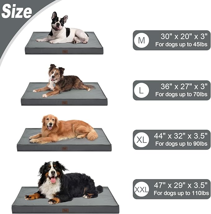 Outdoor Dog Bed for Medium/Small Dogs, Waterproof Dog Crate Bed for Medium Dogs Cats, Orthopedic Egg Crate Foam Pet Bed with Washable and Removable Oxford Cover, Grey