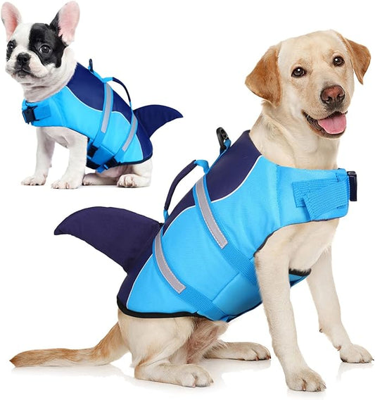 AOFITEE Dog Life Jacket Small, High Flotation Shark Dog Life Vest, Reflective Dogs Lifesaver for Swimming Boating, Ripstop Dogs Swimming Vest with Rescue Handle and High Buoyancy, Pet Swimsuit, S
