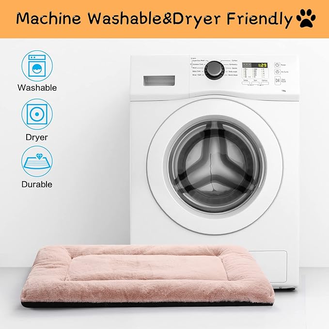 Ultra Soft Dog Bed & Kennel Pad for Medium/Large Dogs, Fit Metal Crates - Washable & Anti-Slip, Cozy Sleeping Mat - Pink, 36"