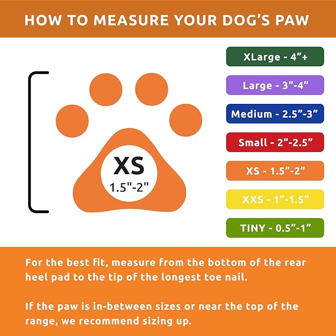 PawZ Rubber Dog Boots for Paws to 2" - All-Weather Dog Booties for Hot Pavement, Sand, Snow, Mud, and Rain - Anti Slip Dog Socks - XS, Orange