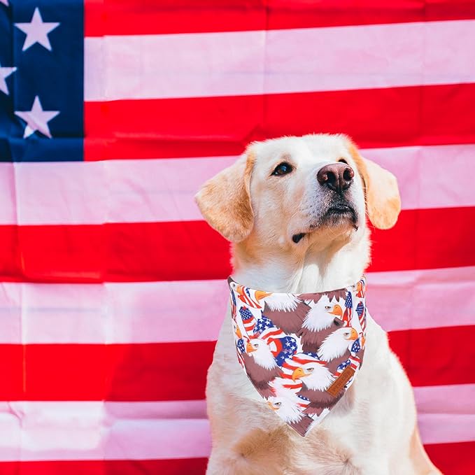PTDECOR American Flag Dog Bandana Reversible Triangle Patriotic Pet Scarf 4th of July Dog Bandanas for Medium Large Dogs Pets (Red, Large)