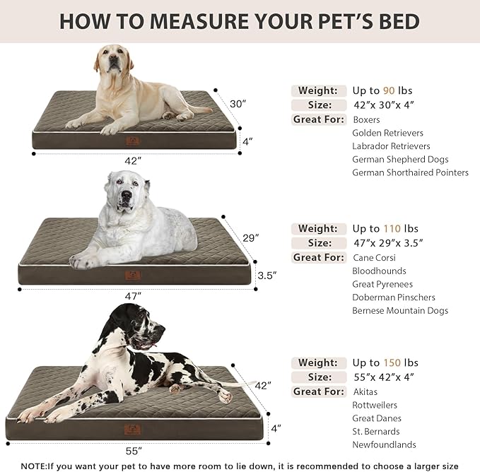WNPETHOME Orthopedic Dog Beds for Large Dogs, Extra Large Waterproof Dog Bed with Removable Washable Cover & Anti-Slip Bottom, Multi-Needle Quilting XL Pet Crate Bed