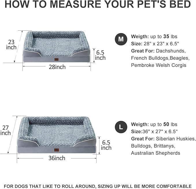 WNPETHOME Medium Dog Bed - Washable Bolster Sofa with Waterproof Lining & Non-Skid Bottom, Orthopedic Egg Foam for Pet Sleeping