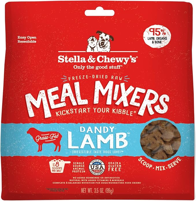 Stella & Chewy's Freeze-Dried Raw Lamb Meal Mixers- Dog Food Topper and Mixer - Made with 95% Grass-Fed Lamb, Organs & Bone - Perfect for Picky Eaters - Grain-Free - 3.5 oz