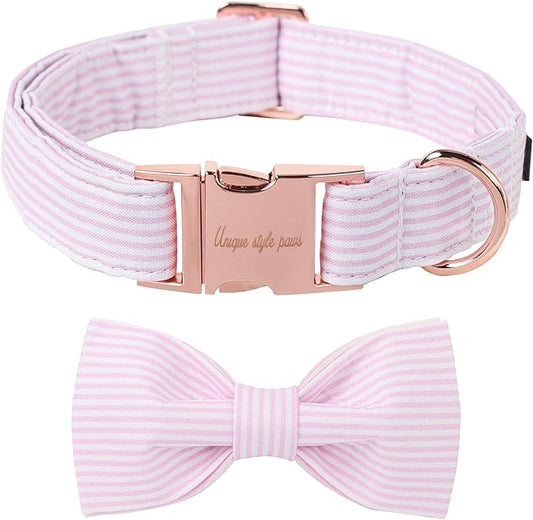 Unique style paws Spring Pink Dog Collar with Bow Pet Gift Adjustable Soft and Comfy Bowtie Collars for Small Medium Large Dogs