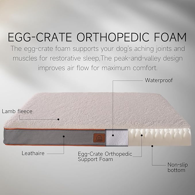 Jumbo Extra Large Waterproof Dog Bed, Big Orthopedic Dog Beds with Removable Washable Cover for Extra Large Dogs, Pet Bed Mat Egg-Crate Foam, 3XL(47.5"X29"X4"), Light Grey