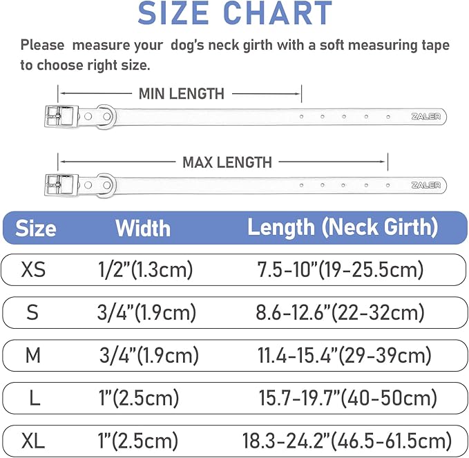 ZALER Waterproof Dog Collar, Adjustable Odor Proof Dog Collars Easy to Clean, Soft Comfortable Pet Collars for Large, Medium Small Dogs (Moonstone Blue, S(Length:8.6''-12.6''; Width:0.75''))