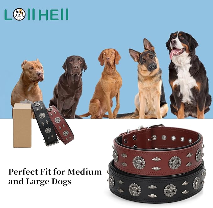 Premium Leather Dog Collar for Large Dogs - 2-Inch Wide Adjustable Soft Handmade Heavy Duty Collar for Giant Breeds, Durable & Comfortable - Brown (XL)