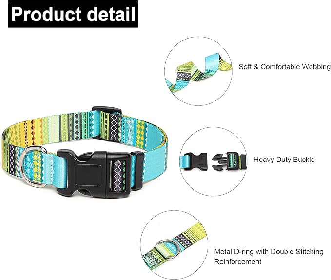 Adjustable Dog Collar with Patterns, Ultra Comfy Soft Nylon Breathable Pet Collar for Small Medium Large Dogs (S, Bohemian Yellow)