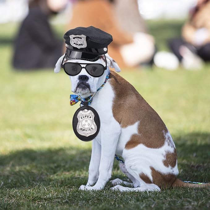 Yewong Pet Police Costume Accessory Set Pet Dog Cat Police Hat Badge Aviator Sunglasses Pet Dress Up Kit for Halloween Christmas Cosplay Role Play Party (Set-A)