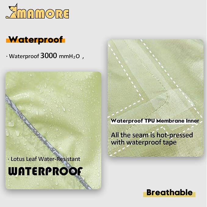 Waterproof Dog Raincoat with Reflective Strip, Adjustable Breathable Rain Coat Jacket with Leash Hole for Dogs (Light Green, Large)