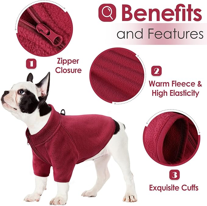 AOFITEE Warm Dog Sweater, Fleece Jacket for Male/Female Medium Dogs, D-Ring, Turtleneck, XL