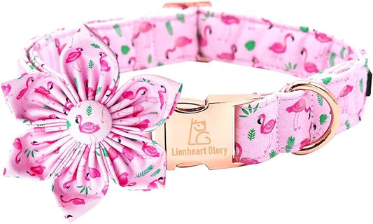 Lionheart Glory Valentine's Day Collar with Flower - Pink Collar with Bowtie for Medium Dogs
