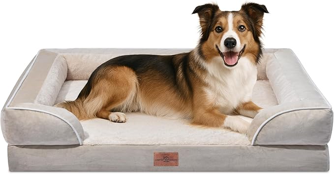 Comfort Expression Large Dog Beds Waterproof Orthopedic Foam Dog Sofa Beds Comfy Pet Bed with Washable Removable Cover & Non-Slip Bottom(Large,Beige)