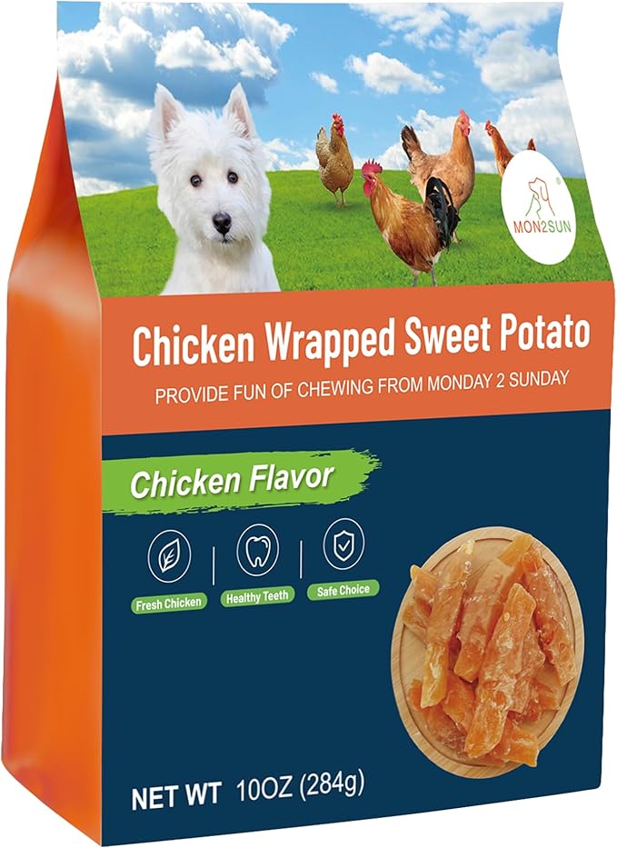 MON2SUN Dog Treats Rawhide Free Chicken Wrapped Sweet Potato Snacks, Gluten & Grain Free, Treats for Puppy and Small Dogs, (Chicken, 10 Ounce -Pack of 1)