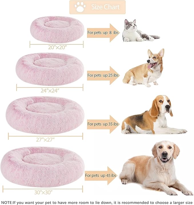 WNPETHOME Calming Dog Bed for Large Dogs, Anti-Anxiety Donut Pet Bed, Fluffy Faux Fur Plush Pet Beds,Warming Cozy Soft Round Lagre Dog Bed for Large Jumbo Dogs, Cat Cuddler Cushion Bed