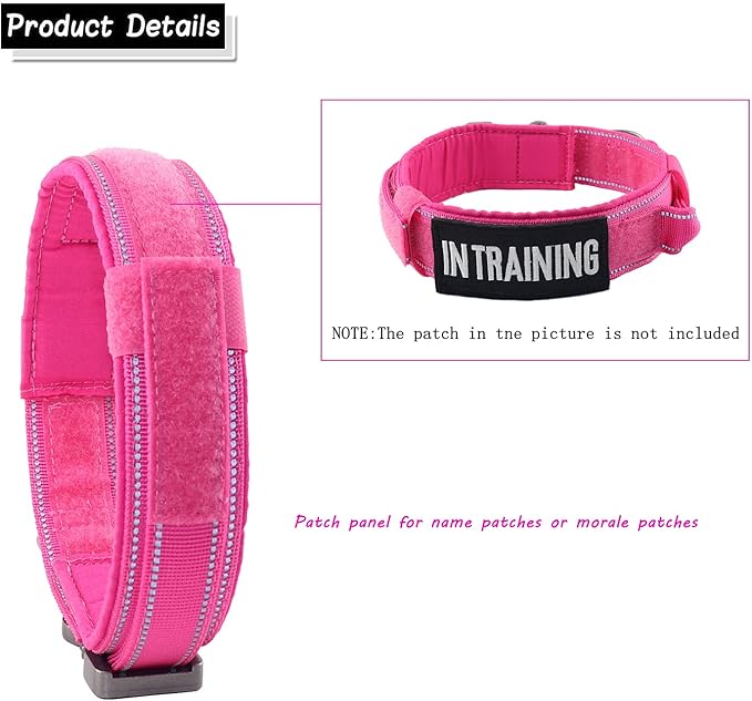 Tactical Dog Collar with Heavy Duty Metal Buckle and Control Handle for Medium Large Dogs Training(Pink, Medium)