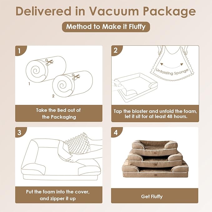 EHEYCIGA Orthopedic Dog Bed for Medium Dogs, Waterproof Memory Foam Medium Dog Beds with Sides, Non-Slip Bottom and Egg-Crate Foam Pet Couch Bed with Washable Removable Cover, Camel