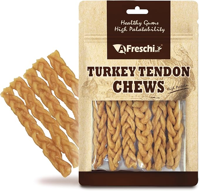 Afreschi Turkey Tendon Braided Stick 3.5 oz, Dog Treats for Classic Series, All Natural Human Grade Dog Treat, Suitable for Training chew, Turkey Sourced from USA, Rawhide Alternative