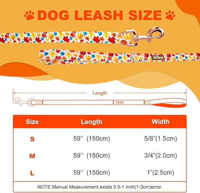 Tunkoo Autumn Charm Dog Leash with Metal Buckle - Durable, Stylish, and Perfectly Sized for Fall Season Daily Walking M